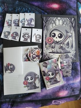 🖤NEW🖤 Hand Crafted Purple Grim Reaper Stationery Set